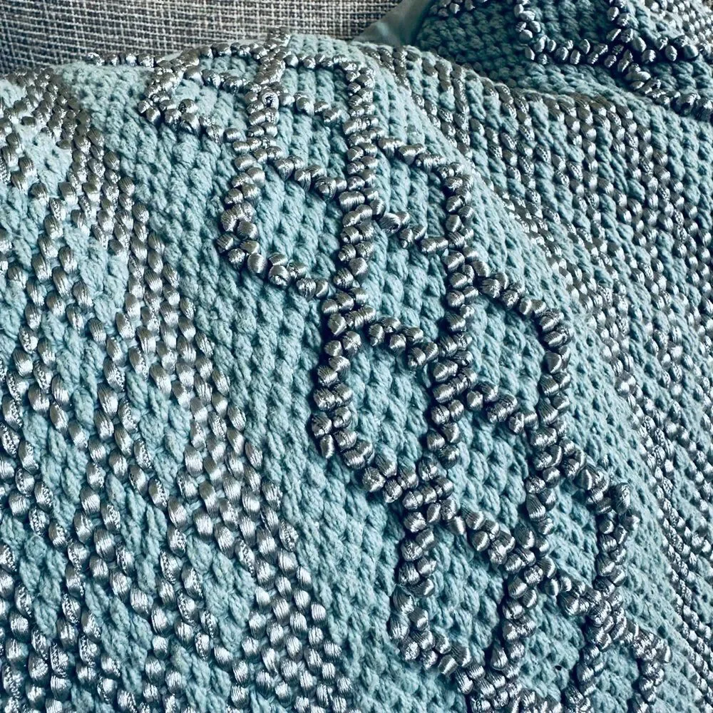 Devi Designs Boho Diamond Teal Blue Gray Fabric Throw Pillow
